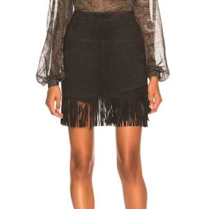 NWOT Frame Denim Lamb Suede Fringe Black Skirt Size 24